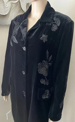 CHICO’S Women’s Embroidered Velvet VINTAGE TRENCH COAT Jacket Whimsigoth 2 LARGE - Image 1 of 4