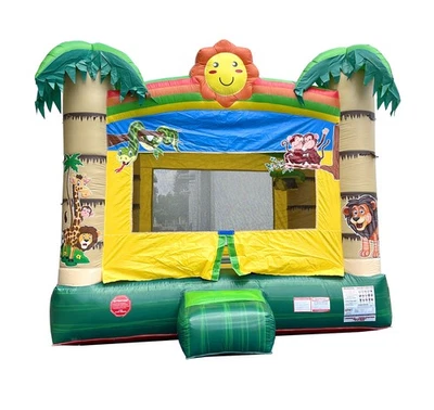 Casa de rebote inflable premium tropical cara sonriente castillo puente con soplador usado Foto 1 de 4