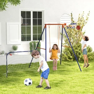 Outsunny Kinderschaukel-Set, Fußballtor, Basketballkorb, Stahlgestell, 3-8 Jahre - Bild 1 von 10