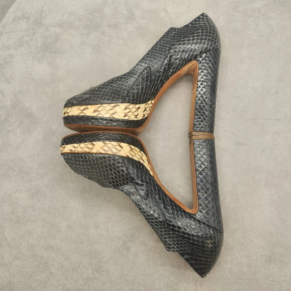 Zapatos de salón vintage Y2K Miu Miu para mujer 7 azul pitón cuero látigos plataforma pasarela Foto 1 de 4