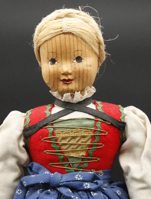 Vintage 14” Austrian Innsbruck Tyrolean Wood Hand Carved Girl Doll Cloth Torso - Image 1 of 4
