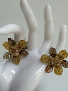 VINTAGE SELTENE VENEZIANISCHE GLAS HANDVERDRAHTETE FLORALE KONTERIENPERLEN CLIP AUF OHRRINGE 1,5"D - Bild 1 von 16