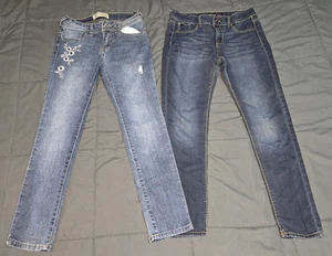 Lot Of 2 Girl's Size 12 Denim Blue Jeans Guess Jordache Super Skinny Pockets - Picture 1 of 16