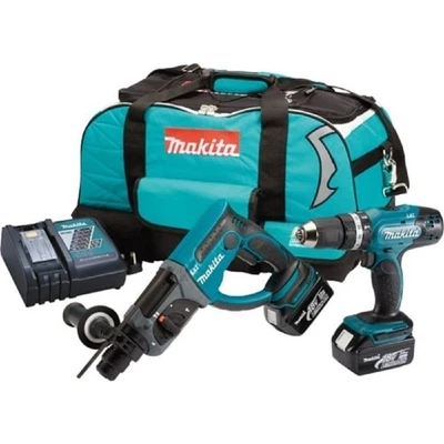 Makita DLX2025T 18v Combi DHP453 & DHR202 Sds Hammer Drill Kit 2 x 5.0ah Batts - Image 1 of 4