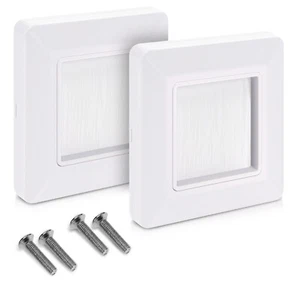 2 x câble de couverture de plaque murale encastrée murale à brosse simple bande - blanc - Photo 1/8
