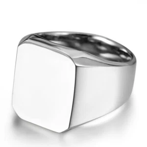 Polished Silver Stainless Steel Band Biker Men's Signet Ring Size 8,9,10,11,12 - Picture 1 of 7