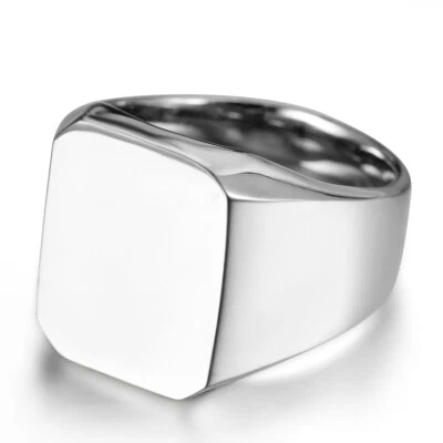 Polished Silver Stainless Steel Band Biker Men's Signet Ring Size 8,9,10,11,12 - Image 1 of 4