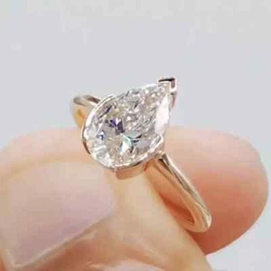 2.00 Ct Pear Cut IGI Certified Lab Grown Diamond Solitaire Ring 14k Yellow Gold - Picture 1 of 15