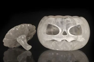 Intaglio teschio zucca cristallo quarzo trasparente 4,88" decorazione Halloween, #37E33 - Foto 1 di 15