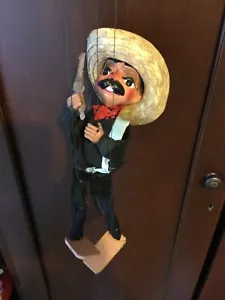 Vintage Mexican Folk Art String Puppet Marionette Sombrero With Revolver - Picture 1 of 4