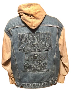 Giacca con cappuccio Boothill Saloon moto Demin Jean taglia M USA vintage Daytona Fl - Foto 1 di 10