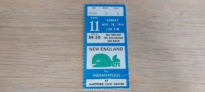 New England Whalers WHA Ticket Stub v Indianapolis November 28 1976 Hartford cy - Image 1 of 4