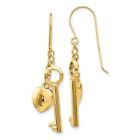 14k 14kt Yellow Gold  Puff Heart Lock And Key Earrings 38 Mm X 13 Mm