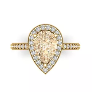 2.1ct Pear Halo Natural Morganite Classic Bridal Statement Ring 14k Yellow Gold - Picture 1 of 11