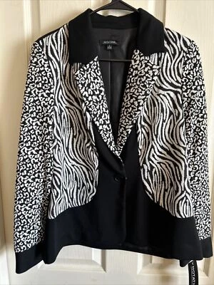 Notations Zebra Leopard Black White Blazer Women’s Small animal print stretch - Image 1 of 4