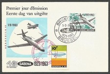 Belgium Zeppelin 10Fr cinderella on 1961 Sabena flight card