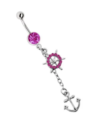 Piercing Ombelicale Gioiello Banana Con Zirconia, Ancora + Ciondolo Timone - Immagine 1 di 2