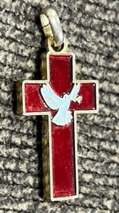 Vintage Kreuz Anhänger mit Taube Rot & Gold - Bild 1 von 5