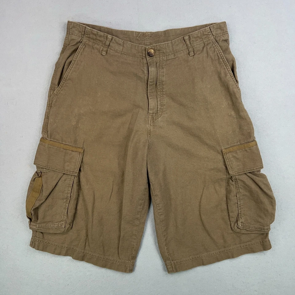 Shorts masculino Sean John 36 marrom mistura de linho carga folgada skate urbano Y2K - Imagem 1 de 4
