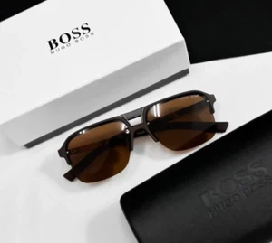 Gafas de sol Hugo Boss marrón en relieve metálico - Imagen 1 de 8