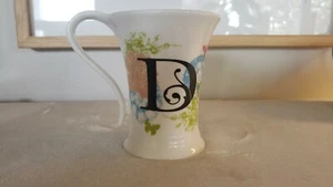 Delicate White Coffee Mug Tea Cup Pastel Flowers Floral Monogram Letter D - Picture 1 of 7