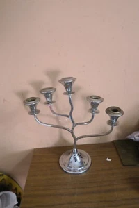 Vintage Chrome Shabbat Menorah 5 Light Candelabra 12" W - 13" H Candle Holder - Picture 1 of 5