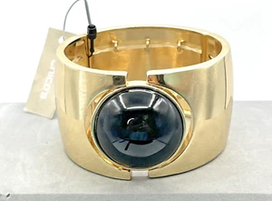 Chico's Faelyn Gold Tone Black Stone Modernist Stretch Wide Bracelet New NWT - Picture 1 of 9