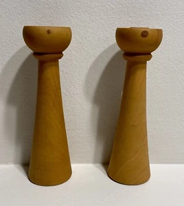 VTG Wooden Candle Holders for Thin Tapers Hand Turned Rustic Farmhouse 5.75” - Picture 1 of 5