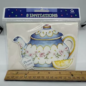 Teapot Invitations Tea Party (8) Cards/Envelopes NEW Amscan Cottage Theme Party - Picture 1 of 4