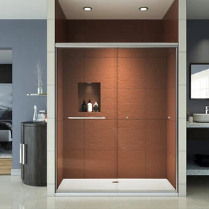 ELEGANT 54"W x 72"H Semi-Frameless Sliding Shower Door 1/4" Glass Brushed Nickel - Picture 1 of 9