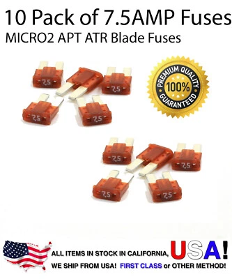 Premium 10 Pack 7.5 AMP Automotive APT ATR MICRO2 Blade Fuses 7.5A - Image 1 of 4