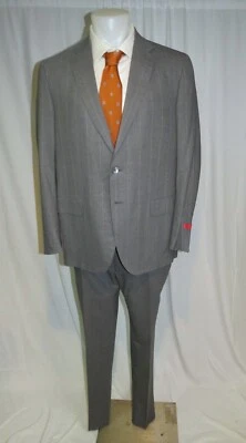 Isaia Base Sanita Aqua 3 Ply Gray Striped Current Two Button Suit 48R NWT $3400 - Image 1 of 4