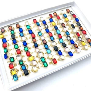 20pcs Silver/Gold Rings For Women Glass Stone Fashion Jewellery Wholesale Lot - Picture 1 of 18