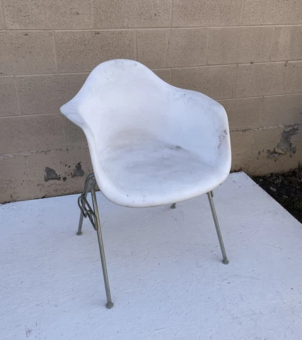 VTG Herman Miller Eames BASE w/ White PLASTIC Shell Arm Chair Cover