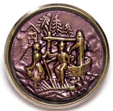 Antique Vtg Picture BUTTON First a Kiss NICE Cover