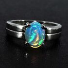 Natural Fire Opal 9X6 MM Oval Cab 925 Sterling Silver Ring Us Size 6