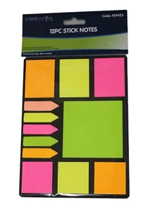 Neon Mini Sticky Notes School Book mark Office Supplies Squares Arrows 12pc Pack - Picture 1 of 2