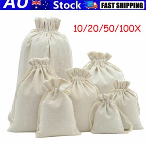 10-100X Drawstring Storage Bags Calico Bags Cotton Tote Gift Bag Big Capacity - Picture 1 of 10