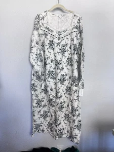 Charter Club Intimates L Floral Toile Nachthemd Langarm Spitzenbesatz Neu mit Etikett - Bild 1 von 8