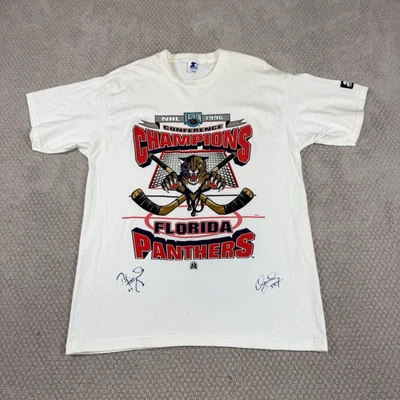 Vtg Florida Panthers Starter T Shirt Sz Large Autographed NHL Hockey 1996 Champs - Image 1 of 4