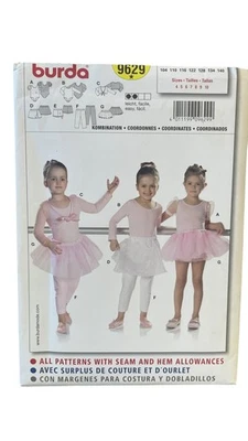 Burda 9629 Toddler Ballet Dancewear Sewing Pattern Sizes 4-10 - Image 1 of 2