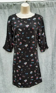 TUNIC DRESS,MINI,SHIFT,60S,70S,80S,90S VINTAGE STYLE,BLACK FLORAL,LACE,SIZE 8 - Picture 1 of 9
