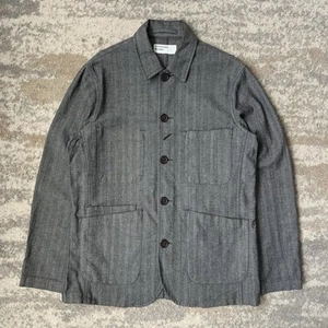Universal Works Summer Herringbone Striped Chore Field Bakers Grey Jacket Medium - Picture 1 of 9