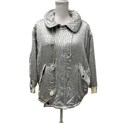 Abrigo Jet Set Vintage Mujer 2 EE. UU. Mediano Plateado Floral Con Capucha Gorpcore Talla Grande Foto 1 de 4