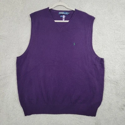 Polo Ralph Lauren Vintage Suéter Chaleco Para Hombre Talla 2XL Púrpura 100% Lana de Cordero Foto 1 de 4