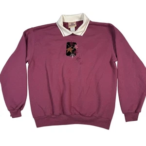 Vintage Top Stitch L Sweatshirt Morgen Sonne Herbst Blatt Burgund Kragen Oma Cozy - Bild 1 von 11