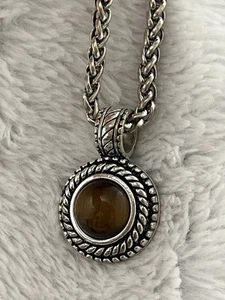 Tigerauge Anhänger Halskette Premier Silberplatte dicke Weizenkette Cabochon 18 Zoll - Bild 1 von 16