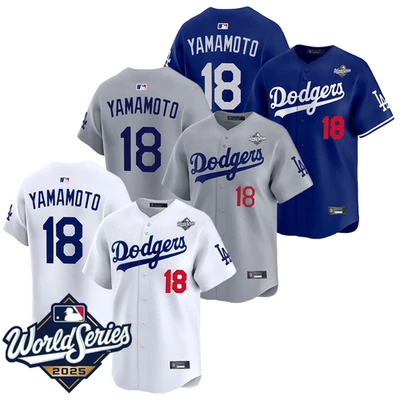 Men's Dodgers #18 Yoshinobu Yamamoto 2025 World Series Jersey All Stitched S-3XL