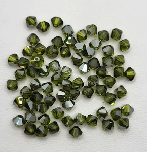 24pc Swarovski Crystal Olivine Satin 4mm Bicone Beads; Gray Matte Tint - Picture 1 of 1