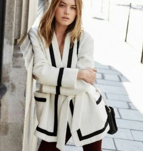 RARE NWT DUST BAG SEZANE Ivory Black SZ38 US6 Manteau Mike Wrap-over Alpaca coat - Picture 1 of 8